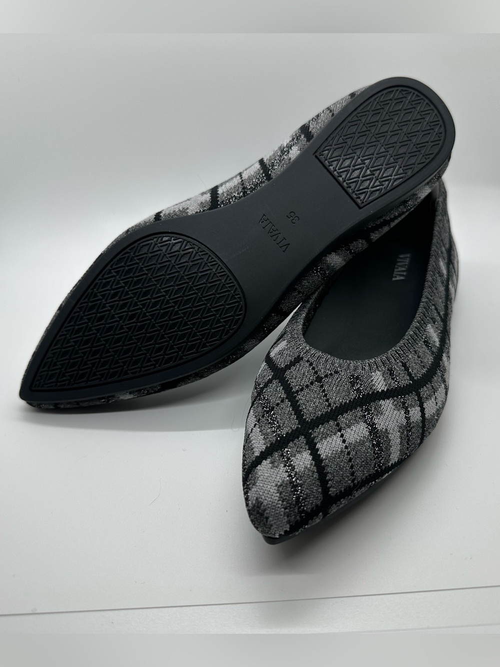 Vivaia Gray Plaid Knit Pointed-Toe Flats - Picture 3 of 3